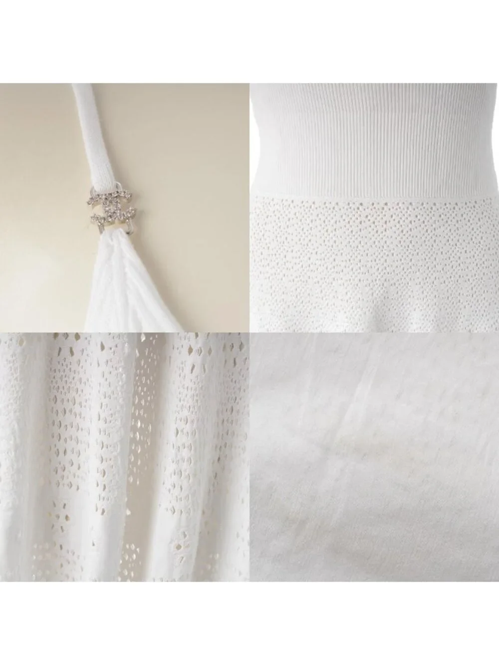 Chanel CC Logo Rhinestone Flower Knit Dress White 36